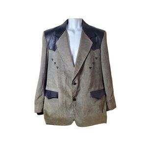 Vintage Western Style Corduroy & Leather Blazer Jacket With Triangle Detailing
